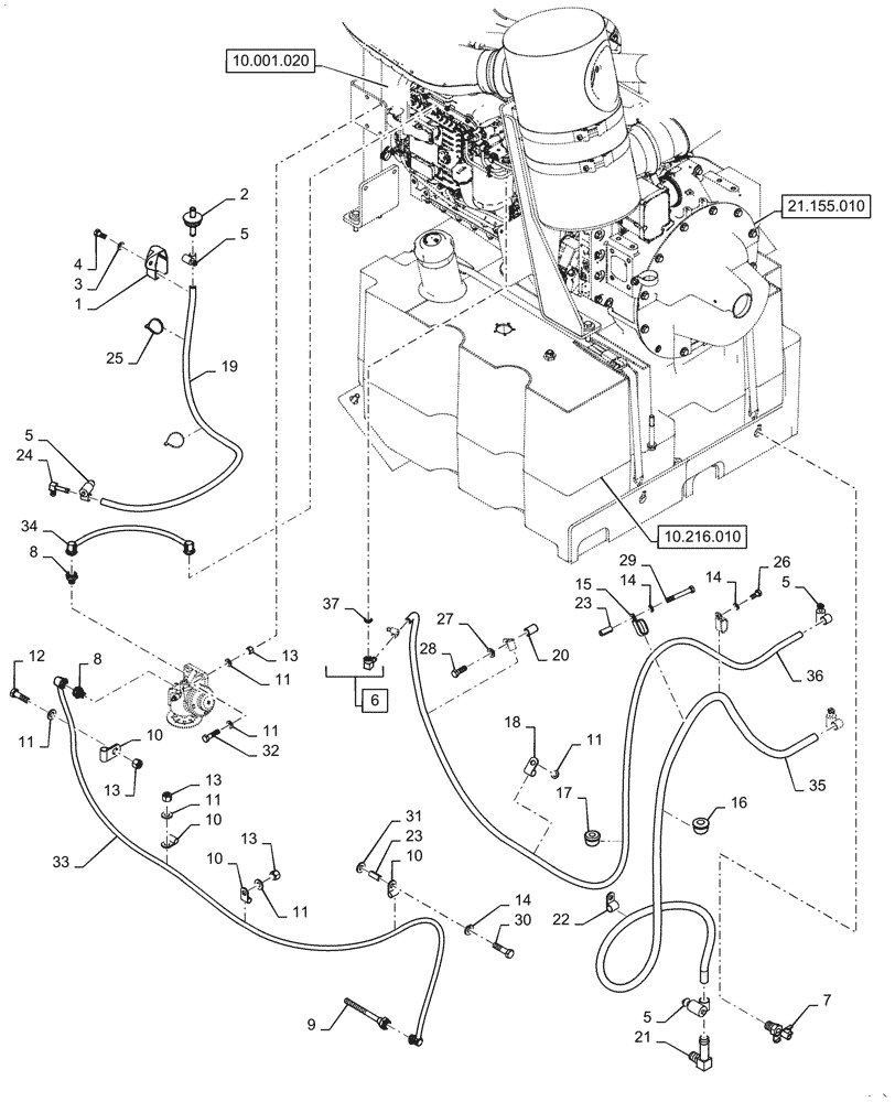 Схема запчастей Case 621G - (10.216.010) - FUEL LINE INSTALLATION (10) - ENGINE