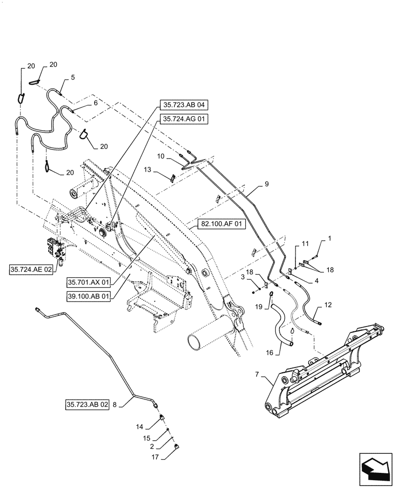 Схема запчастей Case 570N EP - (35.525.AA[01]) - VAR - 423049 - FRONT LOADER COUPLER HOSES (35) - HYDRAULIC SYSTEMS