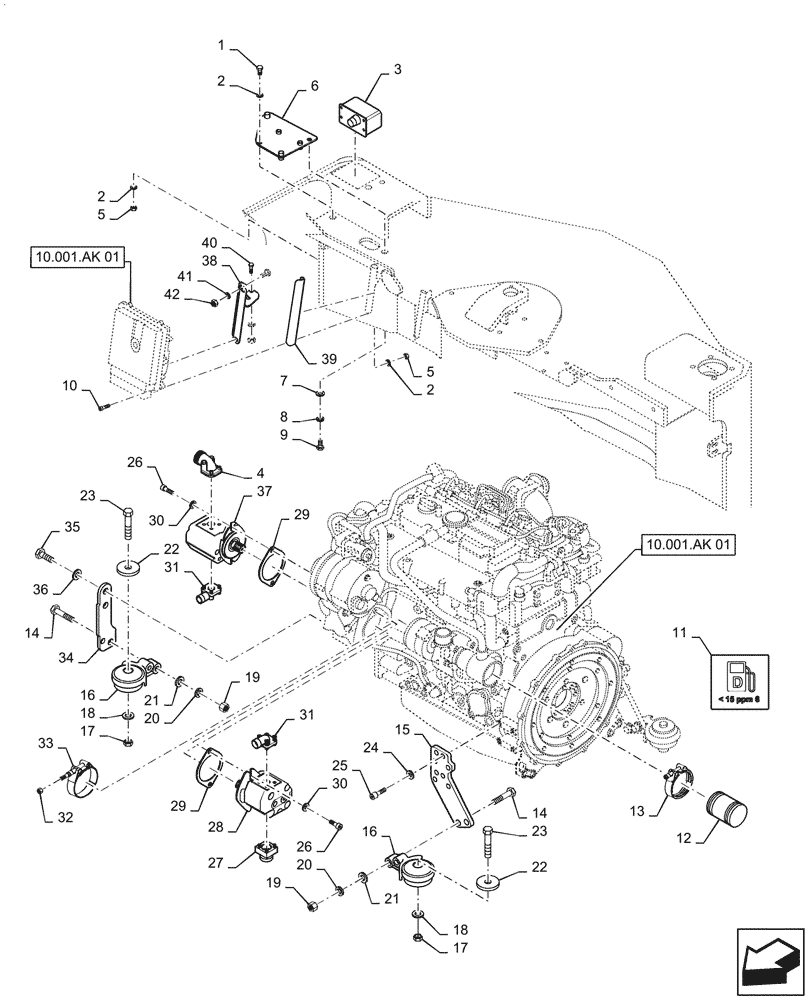 Схема запчастей Case DV209D - (10.001.AK[02]) - ENGINE INSTALLATION (10) - ENGINE