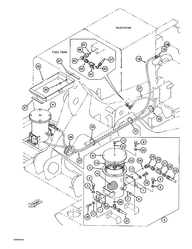 Схема запчастей Case 9045B - (8-016) - BYPASS OIL FILTER AND LINES (08) - HYDRAULICS