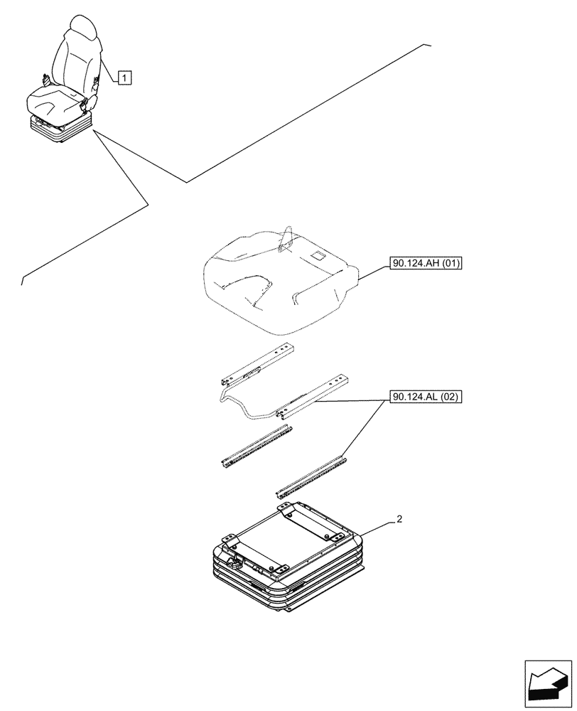 Схема запчастей Case CX210D LC LR - (90.124.AN[01]) - VAR - 781277 - SEAT, AIR SUSPENSION (90) - PLATFORM, CAB, BODYWORK AND DECALS