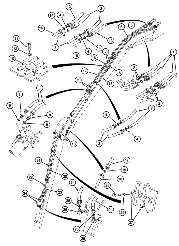 Схема запчастей Case 9040 - (8-89A) - BOOM, ARM AND BUCKET HYDRAULIC CIRCUIT, LONG REACH MODELS (08) - HYDRAULICS