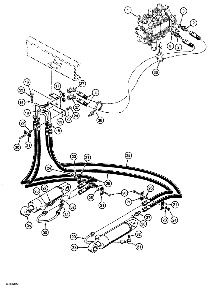 Схема запчастей Case 1150G - (8-025A) - RIPPER HYDRAULIC CIRCUIT, JJG0218023 AND JJG0218479 AND AFTER (07) - HYDRAULIC SYSTEM