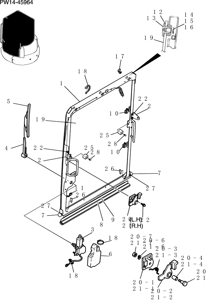 Схема запчастей Case CX31B - (190-01[1]) - WINDOW ASSEMBLY, FRONT (00) - GENERAL & PICTORIAL INDEX