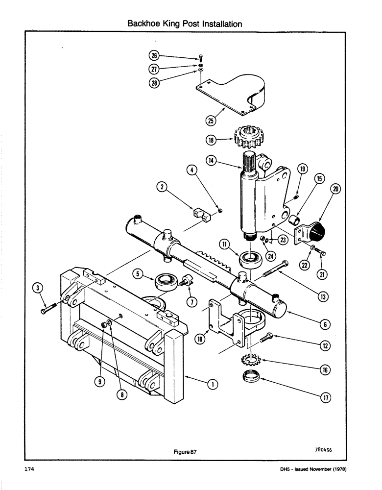 Схема запчастей Case DH5 - (174) - BACKHOE KING POST INSTALLATION (84) - BOOMS, DIPPERS & BUCKETS