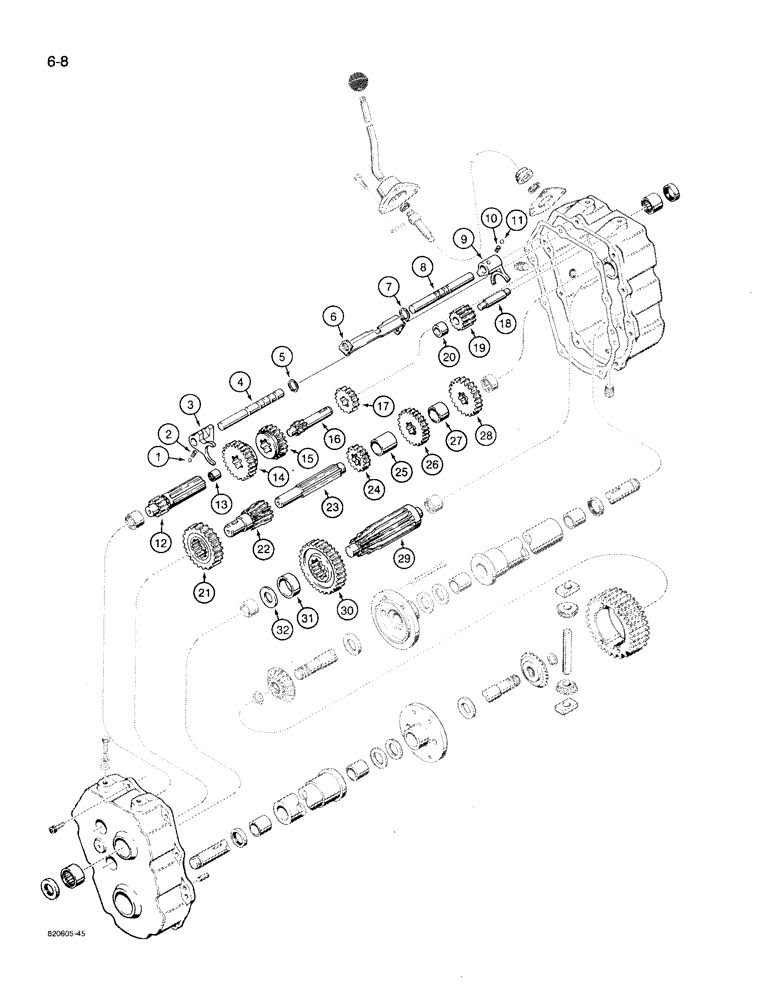 Схема запчастей Case TL100 - (6-08) - TRANSAXLE, SHIFTING MECHANISM, GEARS AND SHAFTS (06) - POWER TRAIN