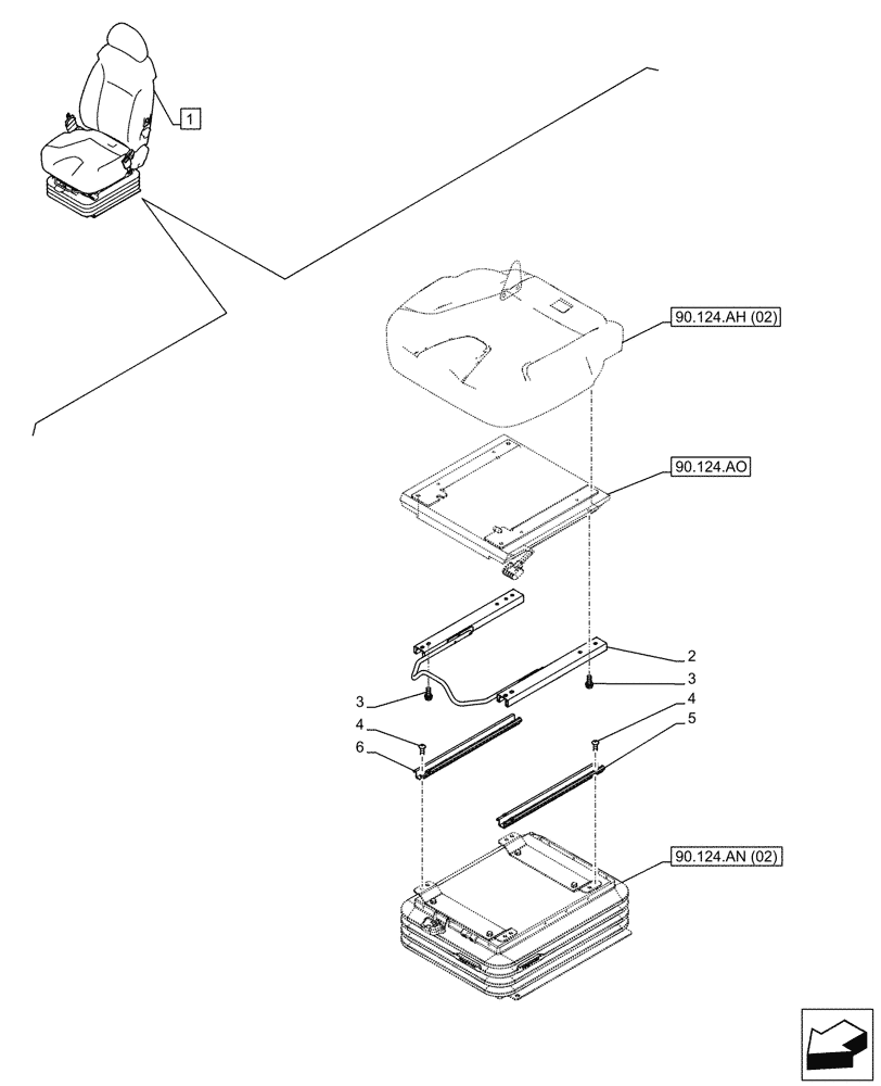 Схема запчастей Case CX130D - (90.124.AL[03]) - VAR - 488035 - SEAT, SLIDE GUIDE (90) - PLATFORM, CAB, BODYWORK AND DECALS