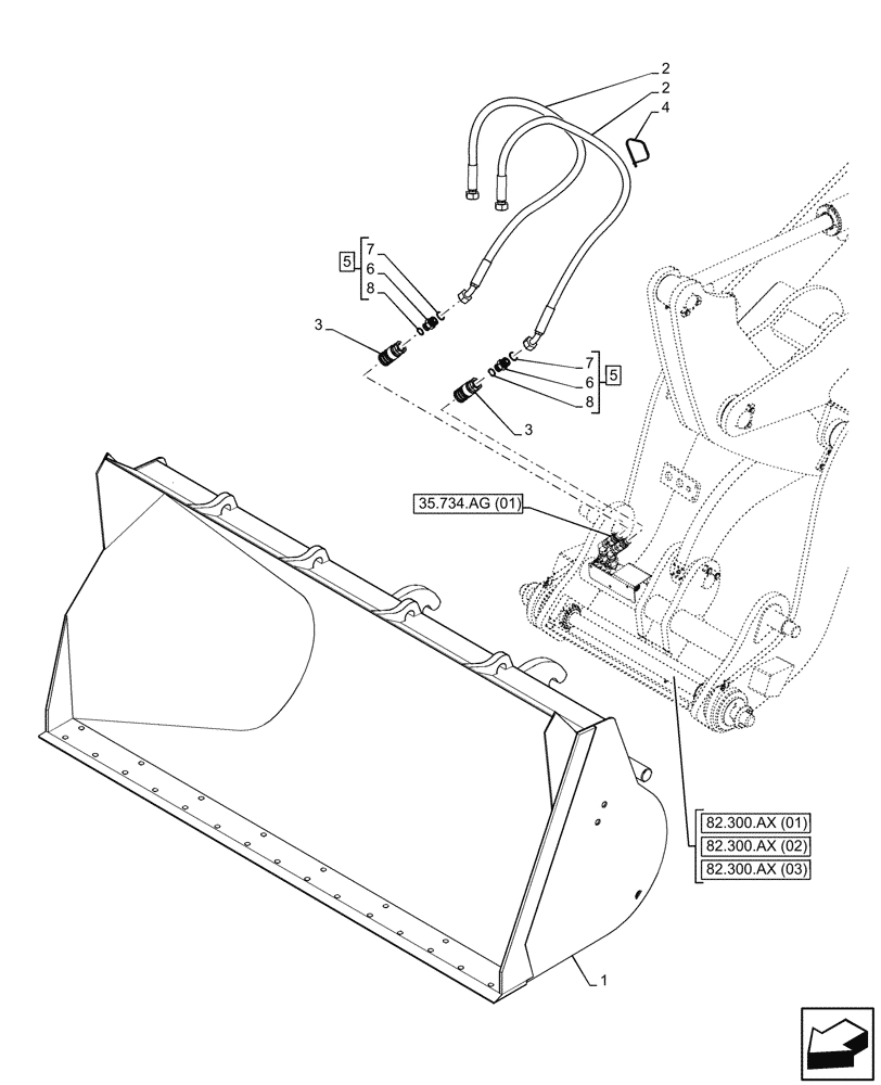 Схема запчастей Case 221F - (89.800.AA[14]) - VAR - 734600 - ATTACHMENT, BUCKET, SIDE DUMP (0.8M³ X 1900MM) (89) - TOOLS