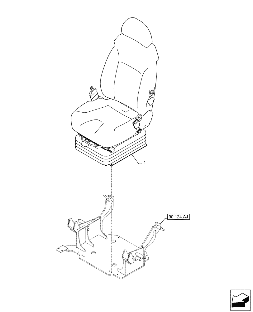 Схема запчастей Case CX130D - (90.124.AE[02]) - VAR - 488035 - SEAT, AIR SUSPENSION, HEATED (90) - PLATFORM, CAB, BODYWORK AND DECALS