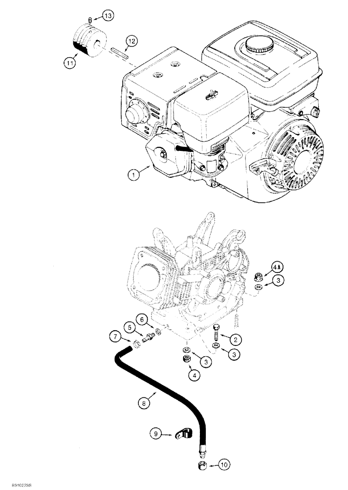 Схема запчастей Case 60 - (02-002) - ENGINE MOUNTING AND OIL DRAIN HOSE 