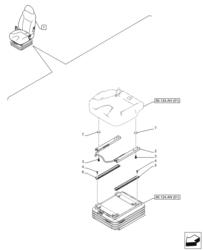 Схема запчастей Case CX130D - (90.124.AL[02]) - VAR - 781277 - SEAT, SLIDE GUIDE (90) - PLATFORM, CAB, BODYWORK AND DECALS