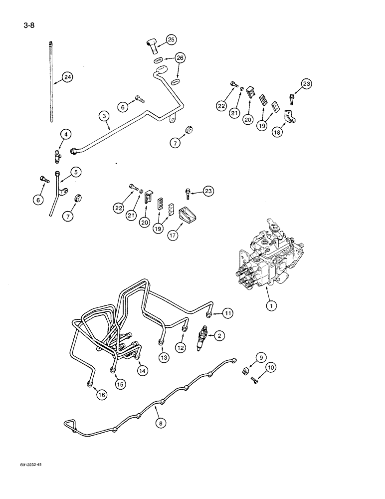 Схема запчастей Case 621 - (3-08) - FUEL INJECTION SYSTEM, 6T-590 ENGINE (03) - FUEL SYSTEM