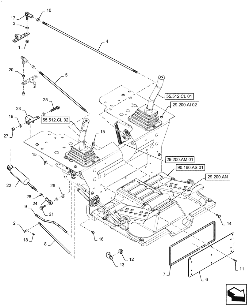 Схема запчастей Case TR340 - (29.200.AI[02]) - HANDLE MOUNTING W/ FOOT CONTROLS (27-APR-2016 & NEWER) (29) - HYDROSTATIC DRIVE