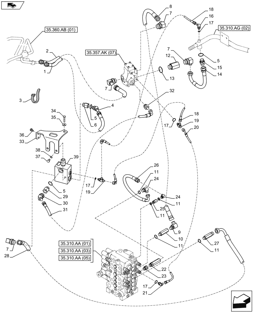 Схема запчастей Case CX75C SR - (35.357.AK[08]) - VAR - 461563 - LINES FROM CONTROL LEVER TO PILOT VALVE BLOCK (ANZ) (35) - HYDRAULIC SYSTEMS