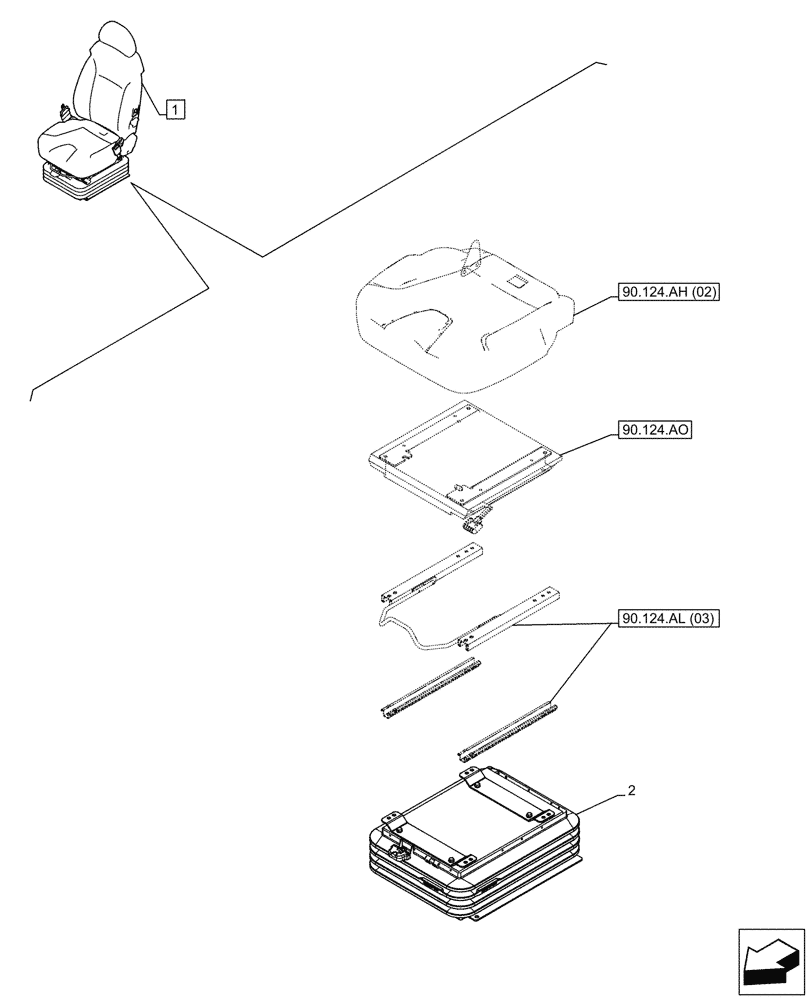 Схема запчастей Case CX130D - (90.124.AN[02]) - VAR - 488035 - SEAT, AIR SUSPENSION (90) - PLATFORM, CAB, BODYWORK AND DECALS