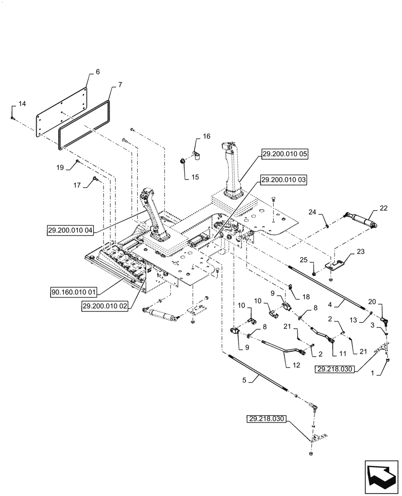 Схема запчастей Case SR270 - (29.200.010[01]) - HAND CONTROLS ASSY (29) - HYDROSTATIC DRIVE