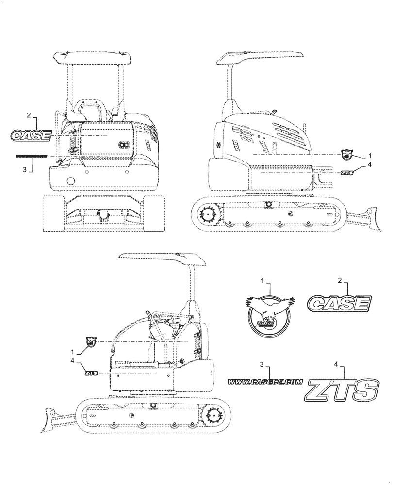 Схема запчастей Case CX36B - (90.108.AB[02]) - NAMEPLATE, EXTERNAL, CANOPY (90) - PLATFORM, CAB, BODYWORK AND DECALS