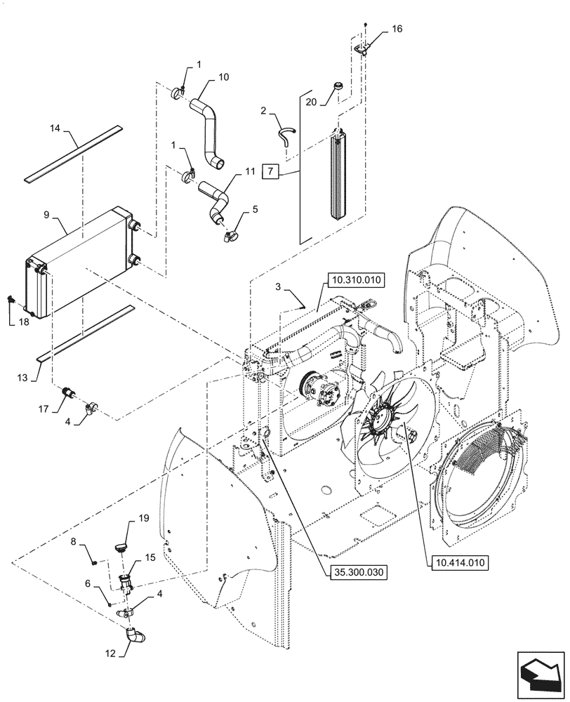 Схема запчастей Case SR270 - (10.400.010) - COOLANT EXPANSION RESERVOIR RADIATOR & HOSE (10) - ENGINE