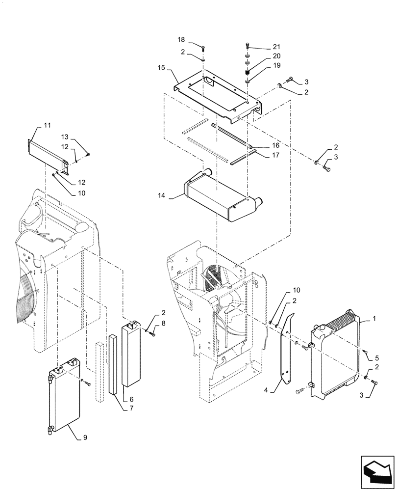 Схема запчастей Case 721G - (10.400.010) - VAR - 482585, 782454 - COOLER INSTALLATION, STANDARD (10) - ENGINE