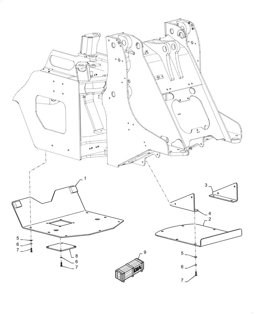 Схема запчастей Case 621G - (90.116.060) - REAR SKID PLATE (90) - PLATFORM, CAB, BODYWORK AND DECALS