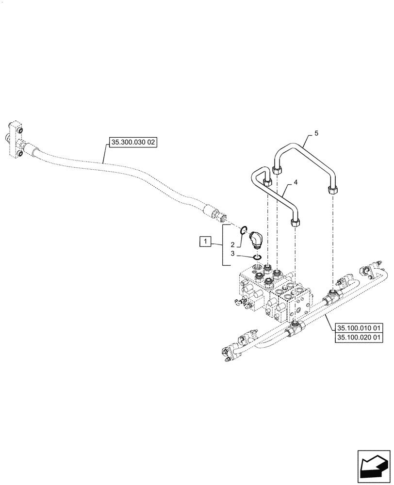 Схема запчастей Case 621G - (35.701.050) - NON RIDE CONTROL FITTING INSTALLATION (35) - HYDRAULIC SYSTEMS