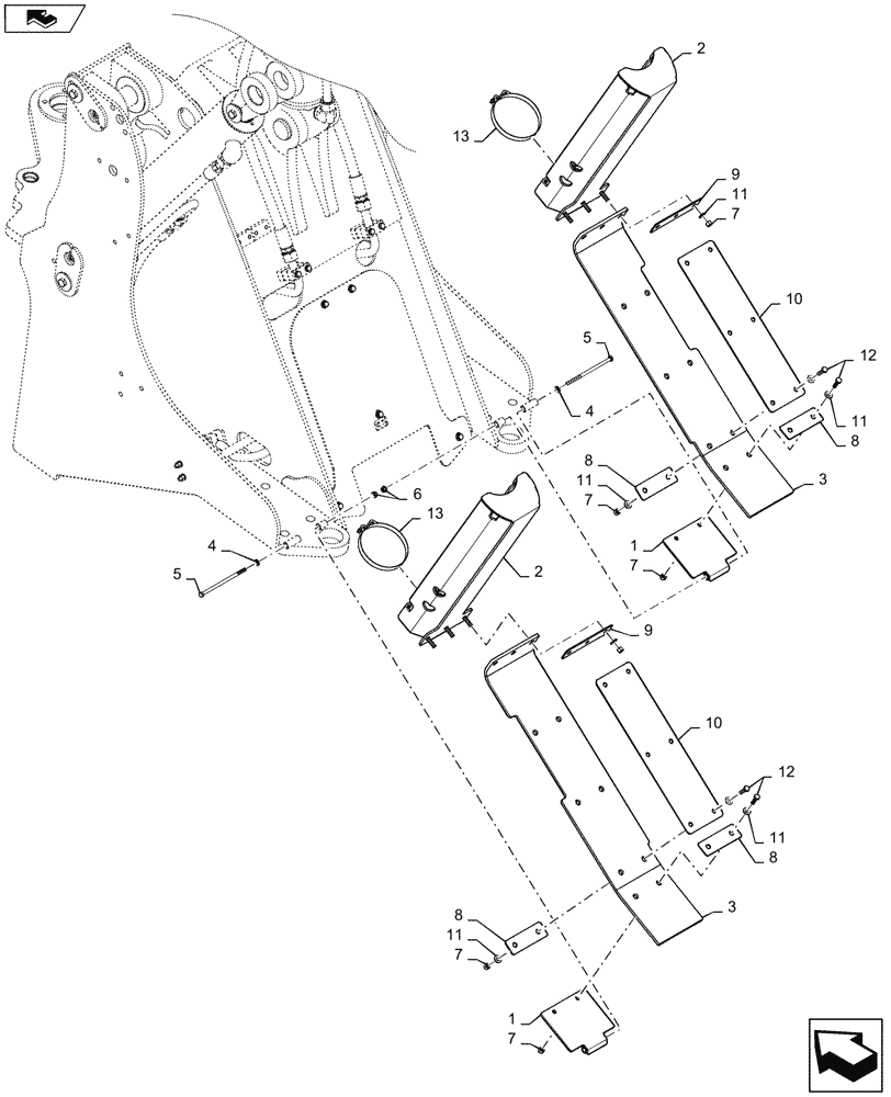 Схема запчастей Case 621G - (90.119.010) - CYLINDER GUARD COVER (90) - PLATFORM, CAB, BODYWORK AND DECALS