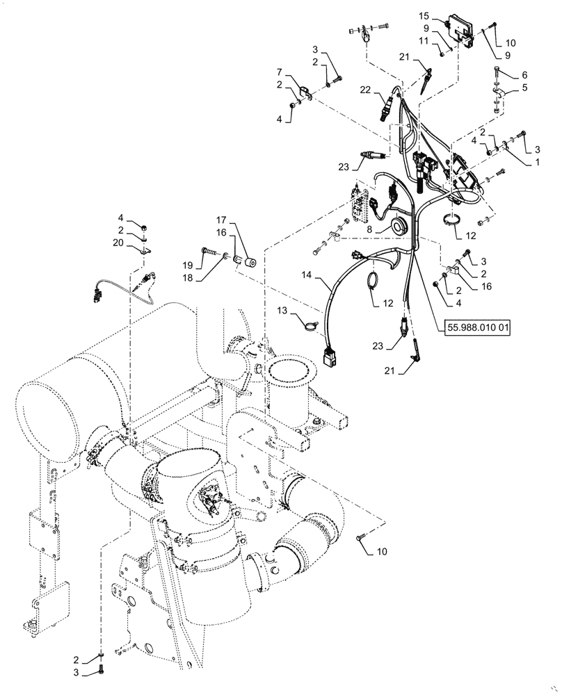 Схема запчастей Case 621G - (55.988.010) - SCR HARNESS INSTALLATION (55) - ELECTRICAL SYSTEMS