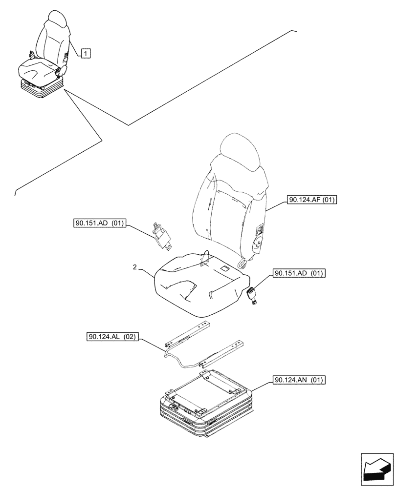 Схема запчастей Case CX490D LC - (90.124.AH[01]) - VAR - 781277 - SEAT CUSHION (90) - PLATFORM, CAB, BODYWORK AND DECALS