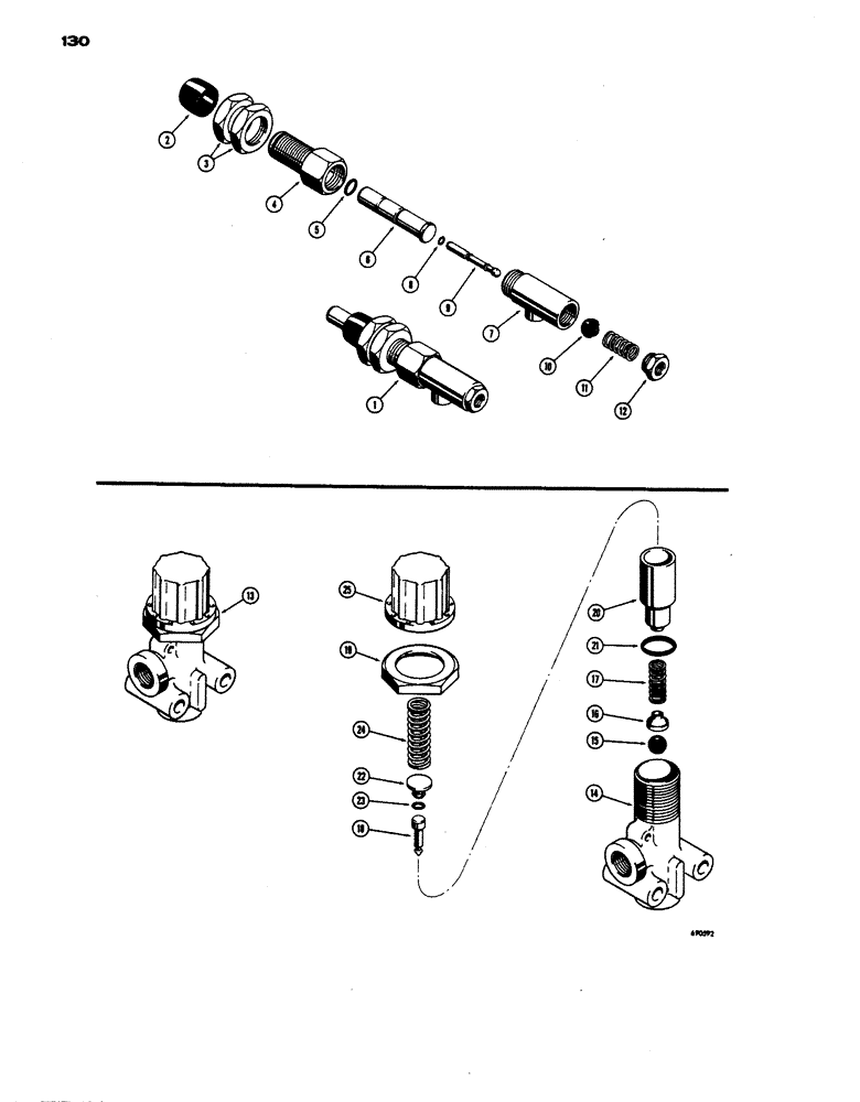 Схема запчастей Case W24 - (130) - BRAKE SYSTEM, CLUTCH CUTOUT CONTROL, AND PRESSURE PROTECTION VALVES L14818 CLUTCH CUTOUT VALVE, (07) - BRAKES