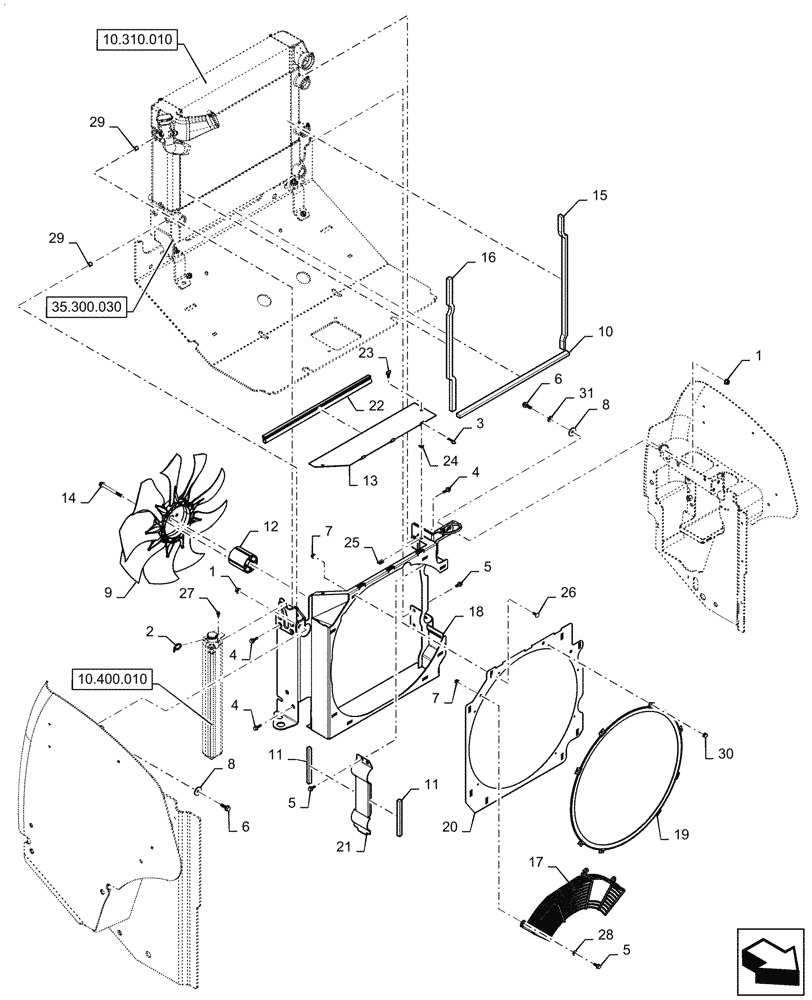 Схема запчастей Case SV340 - (10.414.010) - FAN & SHROUD MOUNTING COMPONENTS (10) - ENGINE