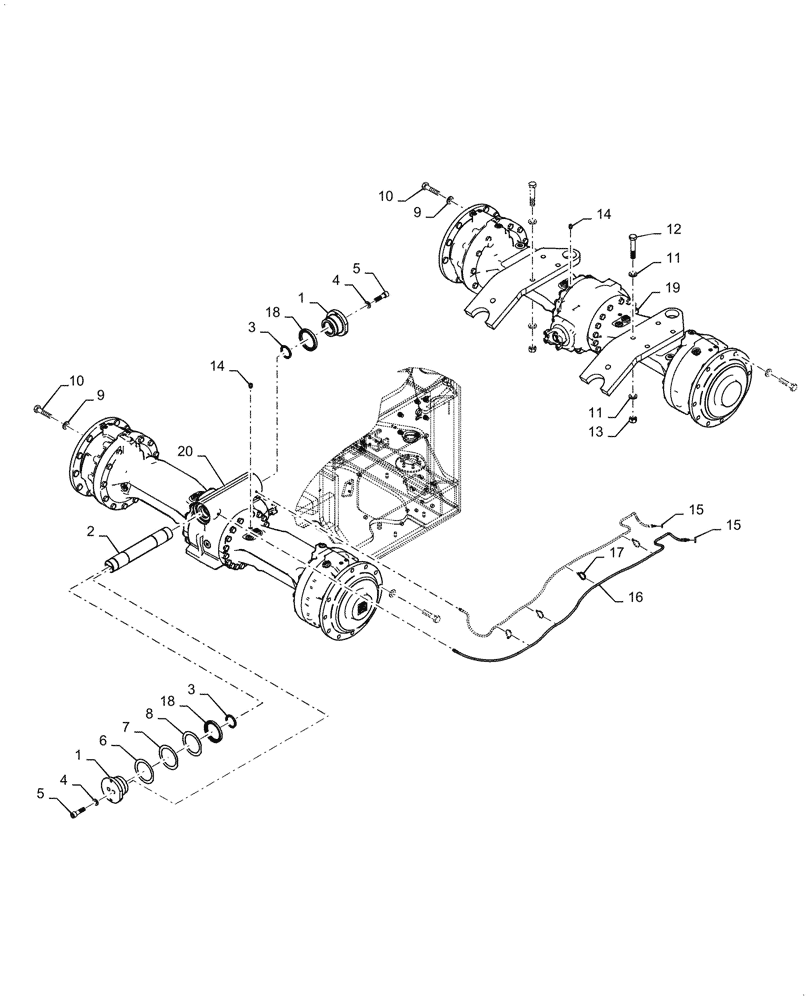 Схема запчастей Case 621G - (25.102.020) - VAR - 782122 - STANDARD FRONT AND REAR AXLE INSTALLATION (25) - FRONT AXLE SYSTEM