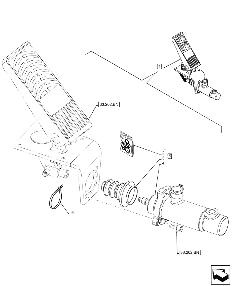 Схема запчастей Case 221F - (33.202.AJ) - BRAKE, PEDAL, CYLINDER, COMPONENTS (33) - BRAKES & CONTROLS