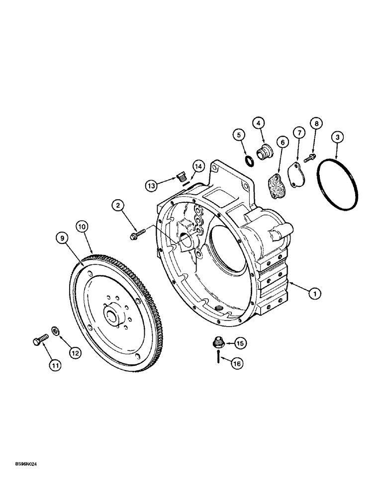 Схема запчастей Case 721B - (2-42) - FLYWHEEL AND HOUSING, 6T-830 ENGINE, PRIOR TO LOADER P.I.N. JEE053200 (02) - ENGINE