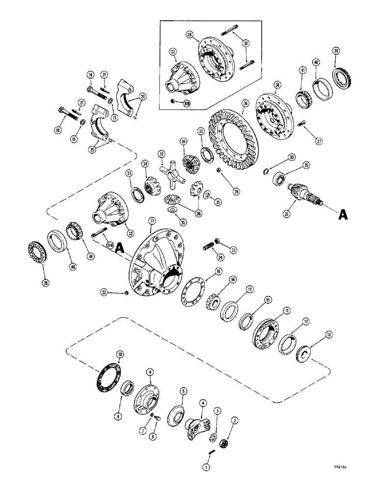 Схема запчастей Case W10B - (170) - A19080 AND L15393 FRONT RIGID AXLES, DIFFERENTIAL (06) - POWER TRAIN