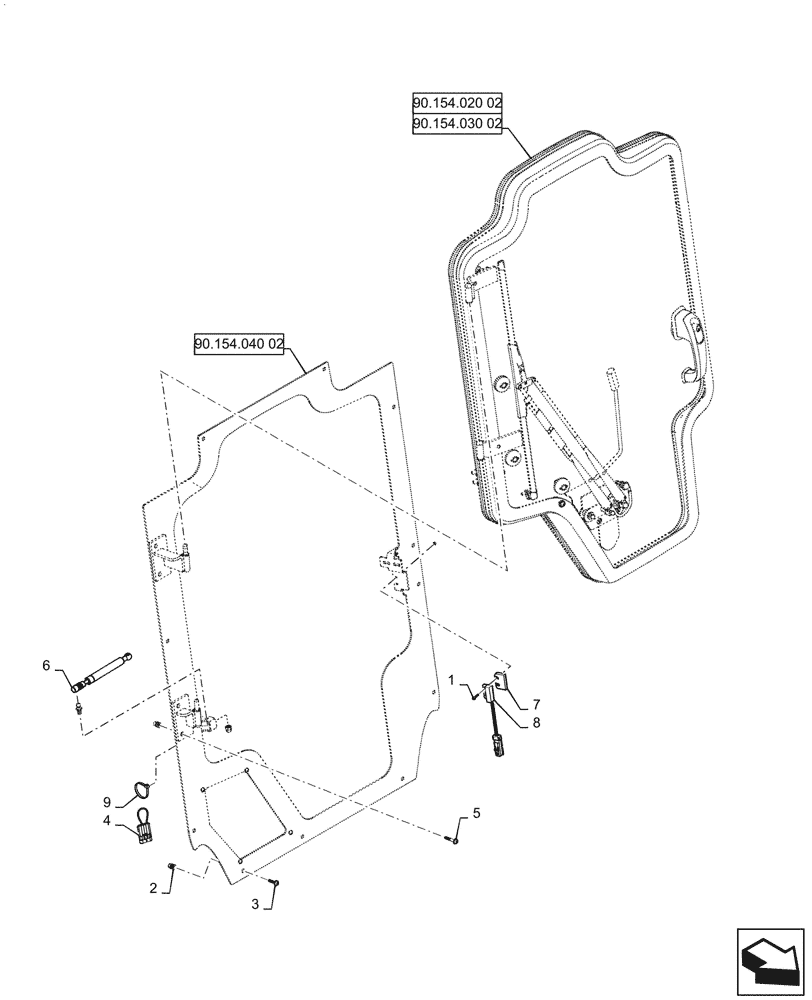 Схема запчастей Case SR270 - (90.154.010[02]) - DEMO DOOR, MOUNTING (90) - PLATFORM, CAB, BODYWORK AND DECALS