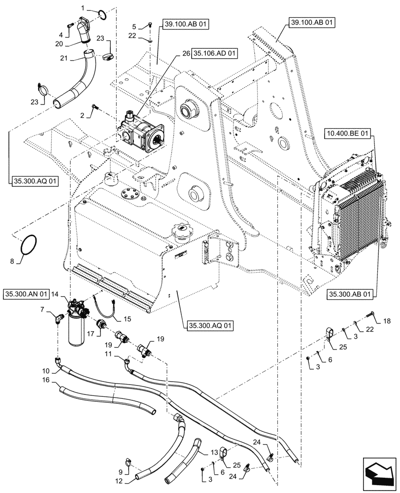 Схема запчастей Case 570N EP - (35.104.AA[01]) - HYDRAULIC SYSTEM LINES AND FITTINGS, 4WD (35) - HYDRAULIC SYSTEMS