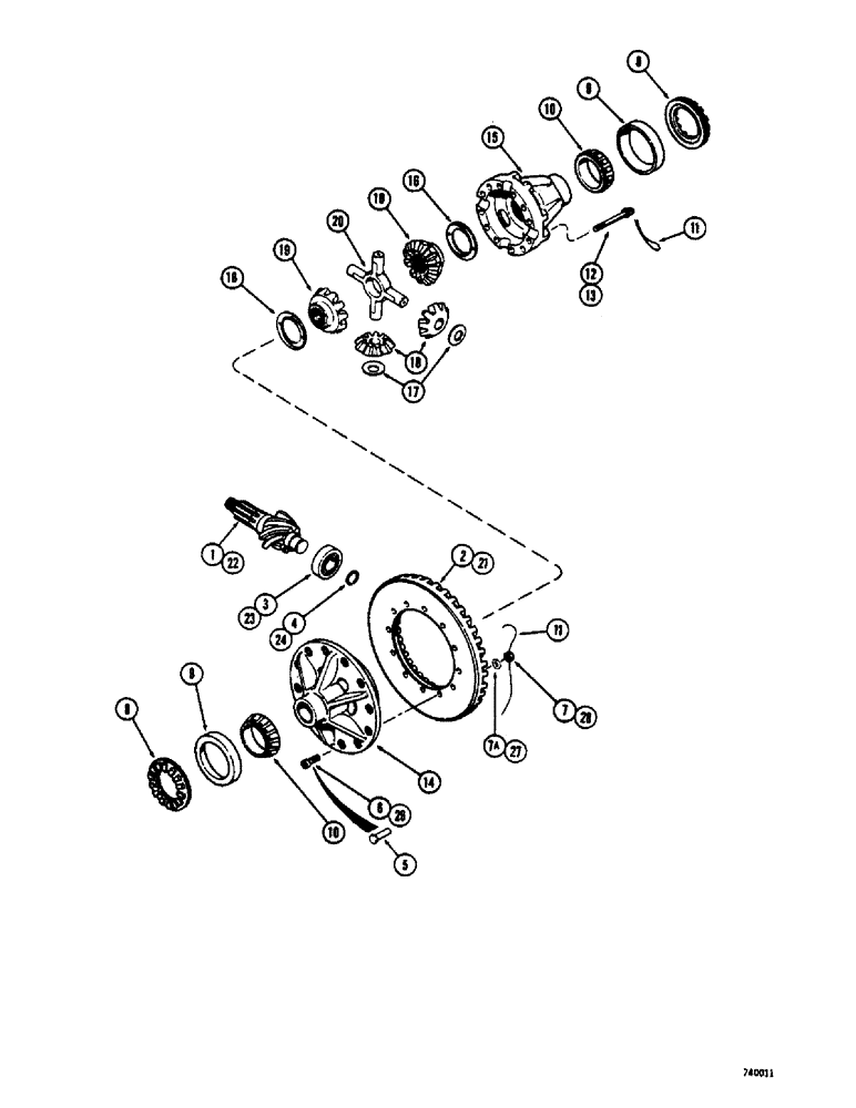 Схема запчастей Case 825 - (164) - PR130 DIFFERENTIAL, HI-TRACTION, PINION, RING GEAR AND DIFFERENTIAL CASE (03) - TRANSMISSION