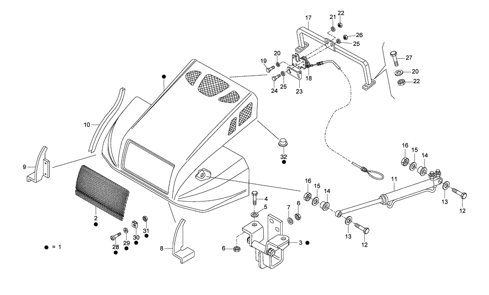 Схема запчастей Case 330 - (59A00020532[03]) - ENGINE HOOD - SERVICE PARTS - CYLINDER (87442852) (10) - Cab/Cowlings