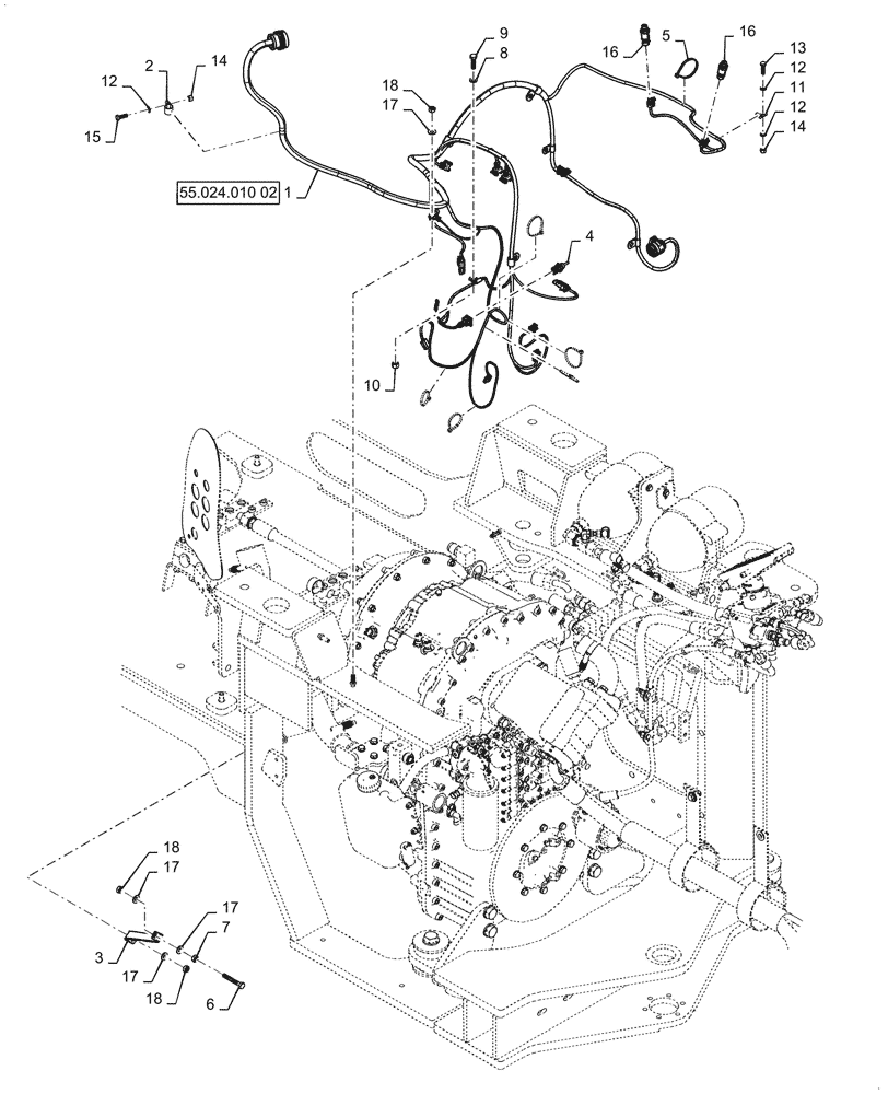 Схема запчастей Case 621G - (55.024.010[01]) - TRANSMISSION HARNESS INSTALLATION (55) - ELECTRICAL SYSTEMS