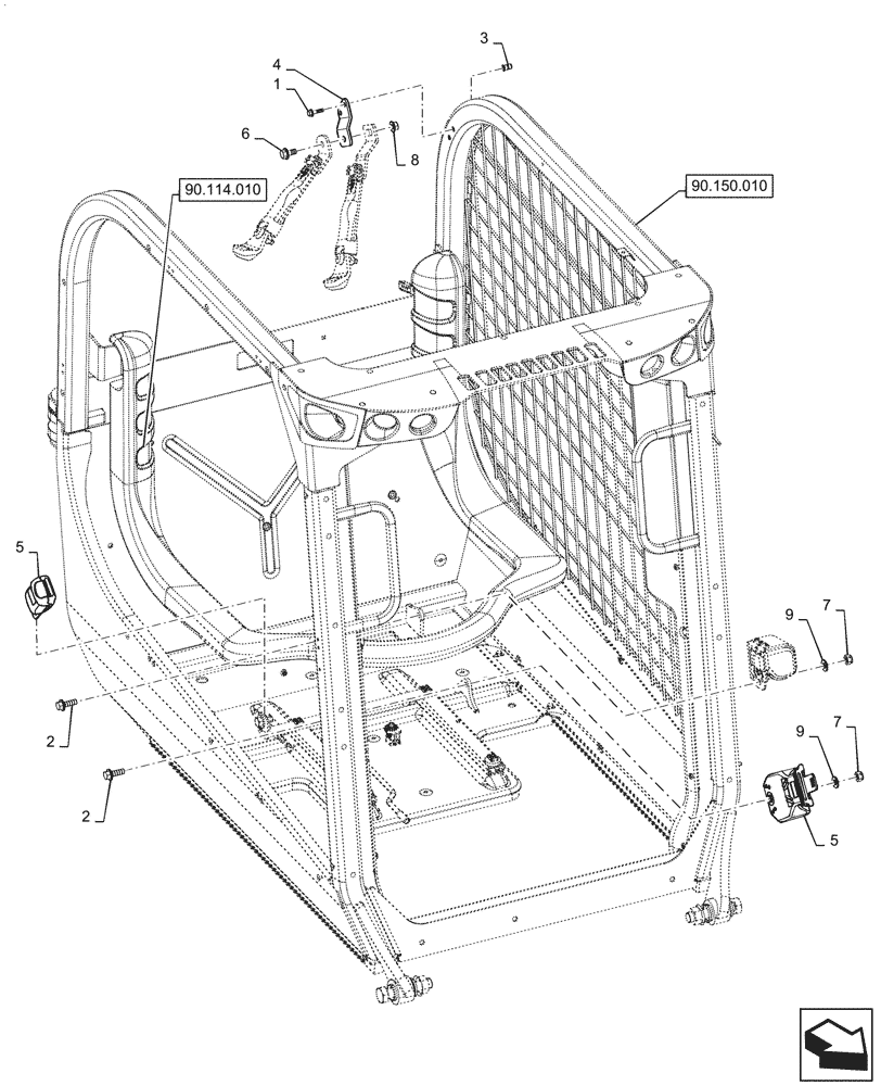 Схема запчастей Case SV340 - (90.151.020[02]) - 3 POINT SEAT BELT (90) - PLATFORM, CAB, BODYWORK AND DECALS