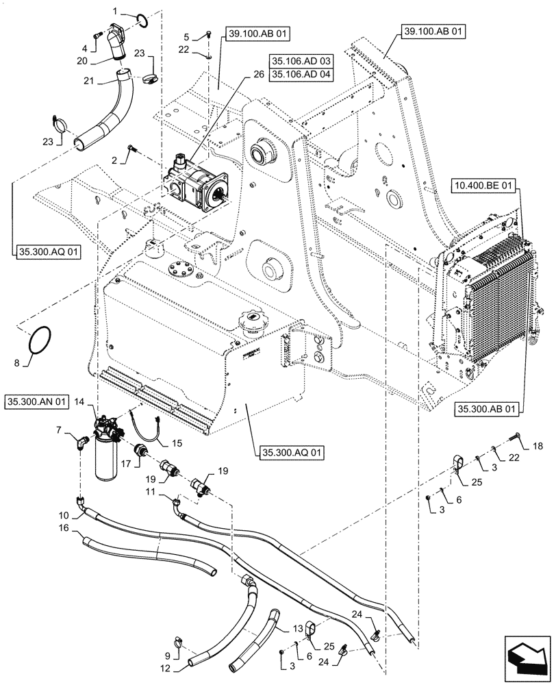 Схема запчастей Case 570N EP - (35.104.AA[01a]) - HYDRAULIC SYSTEM LINES AND FITTINGS, 4WD - W/SHIMADZU PUMP - START APR 2016 (35) - HYDRAULIC SYSTEMS