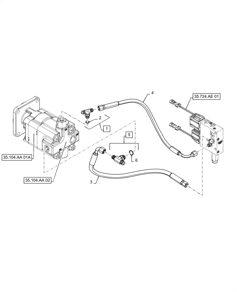 Схема запчастей Case 570N EP - (35.104.AA[03a]) - PUMP, LOADER COUPLER VALVE, HYD. LINE - W/SHIMADZU PUMP - START APR 2016 (35) - HYDRAULIC SYSTEMS