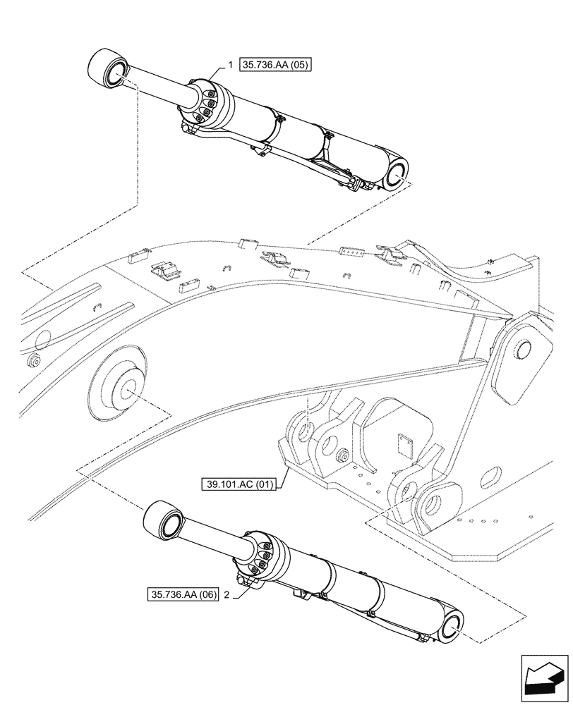 Схема запчастей Case CX250D LC - (35.736.AA[04]) - VAR - 461029, 481858 - BOOM, LIFT CYLINDER (35) - HYDRAULIC SYSTEMS