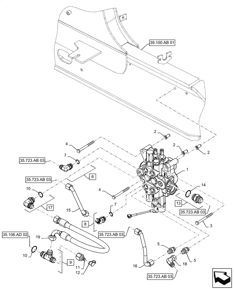 Схема запчастей Case 570N EP - (35.359.AB[01]) - LOADER CONTROL VALVE, 2 SPOOL (35) - HYDRAULIC SYSTEMS