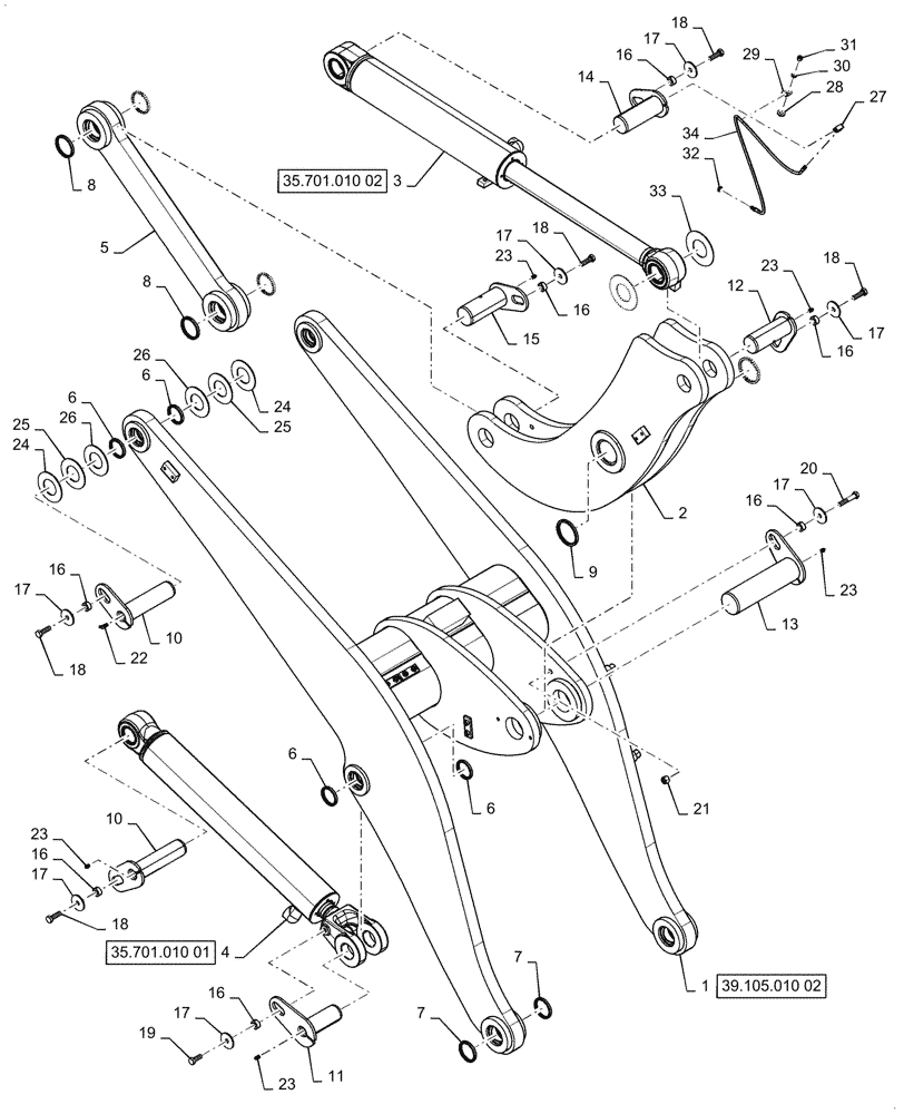 Схема запчастей Case 621G - (39.105.010[01]) - LIFT ARM INSTALLATION, Z-BAR (39) - FRAMES AND BALLASTING