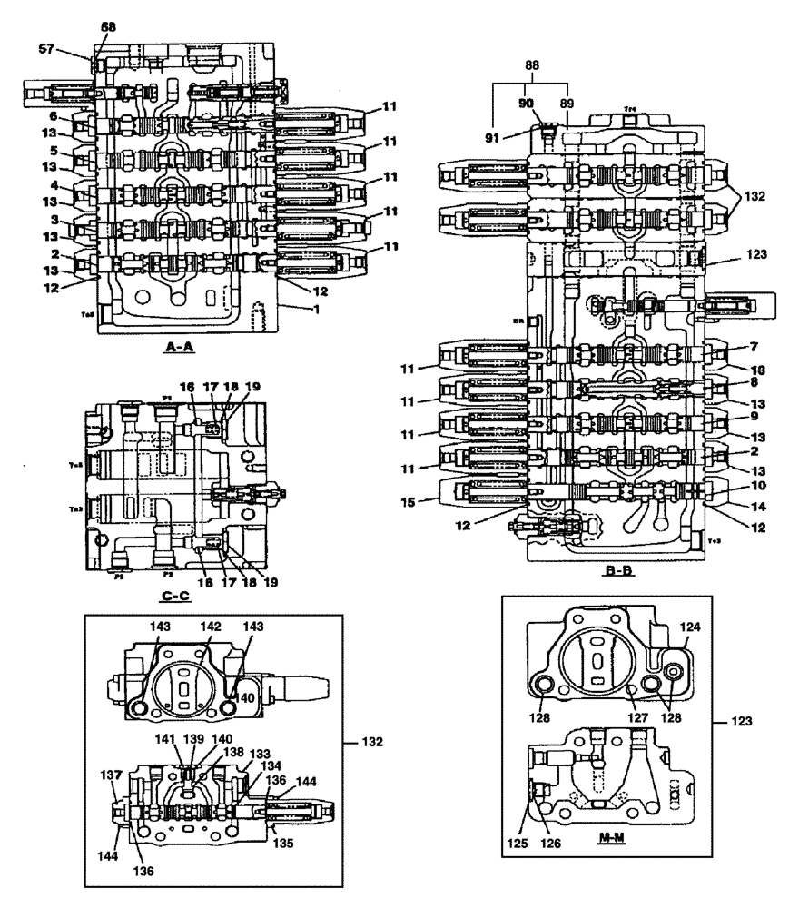 Схема запчастей Case CX135SR - (08-124[01]) - CONTROL VALVE - MONOBLOCK BOOM, OFFSET BACKHOE BOOM - WITH DOZER BLADE (08) - HYDRAULICS