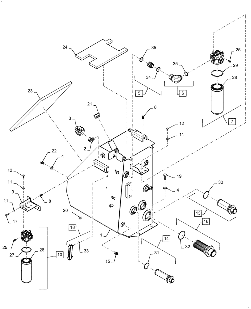 Схема запчастей Case 2050M XLT PAT - (35.300.010) - HYDRAULIC FLUID RESERVOIR (35) - HYDRAULIC SYSTEMS