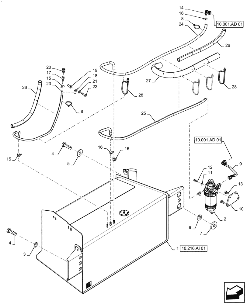 Схема запчастей Case 588H - (10.216.BA[01]) - FUEL LINES (10) - ENGINE