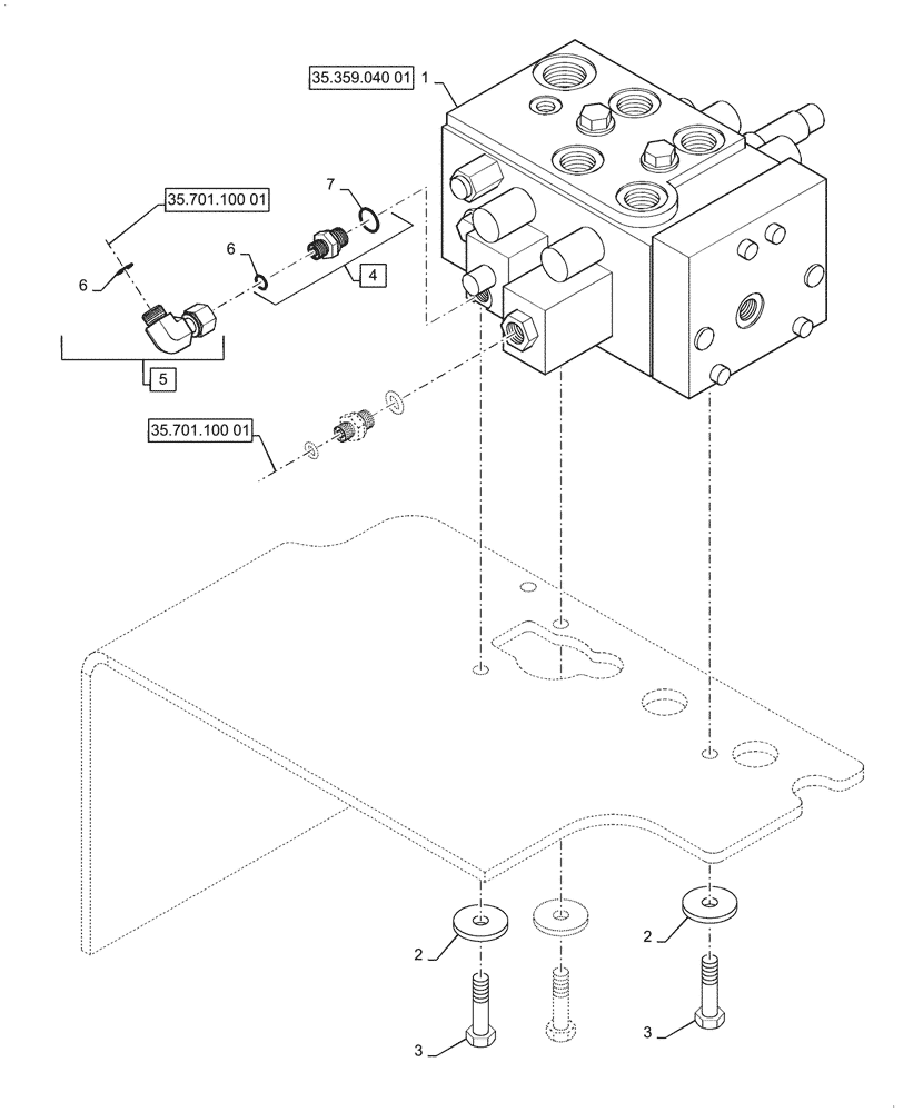 Схема запчастей Case 621G - (35.357.050[01]) - VAR - 734053, 734054 - CONTROL VALVE, MOUNTING - 3 SPOOL, Z-BAR / XR / LR (35) - HYDRAULIC SYSTEMS