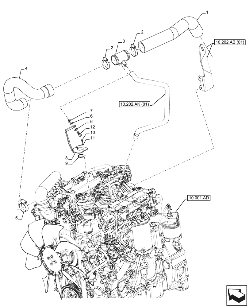 Схема запчастей Case 21F - (10.202.AD[02]) - AIR CLEANER, LINES (10) - ENGINE